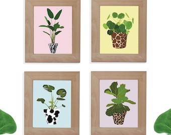 Animal Print Pot Art Bundle, Minimalistic Plant Art, Printable Wall Art, Digital Download, Botanical Drawings