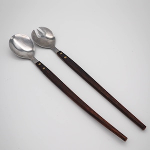 Vintage Salad Servers Wooden Handle Spoon & Fork 13” Made in Japan | MCM | Danish Style | Scandinavian Style