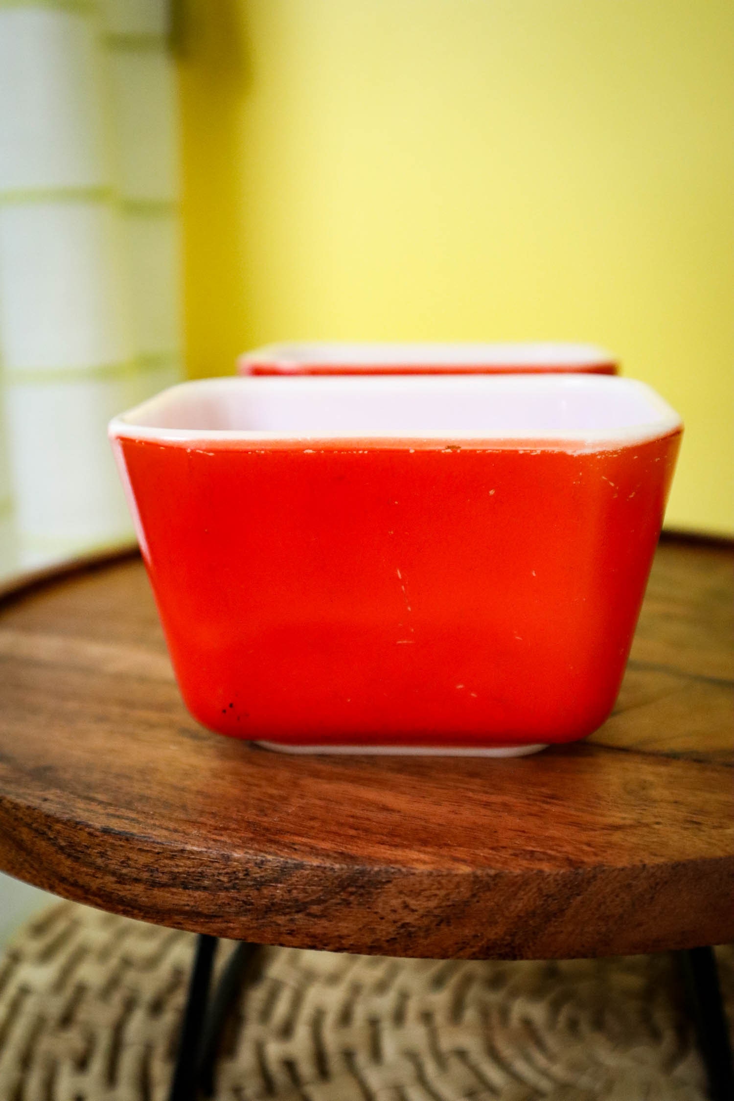 Set of 2 Vintage Pyrex 0501 Refrigerator Dishes Red Orange Primary