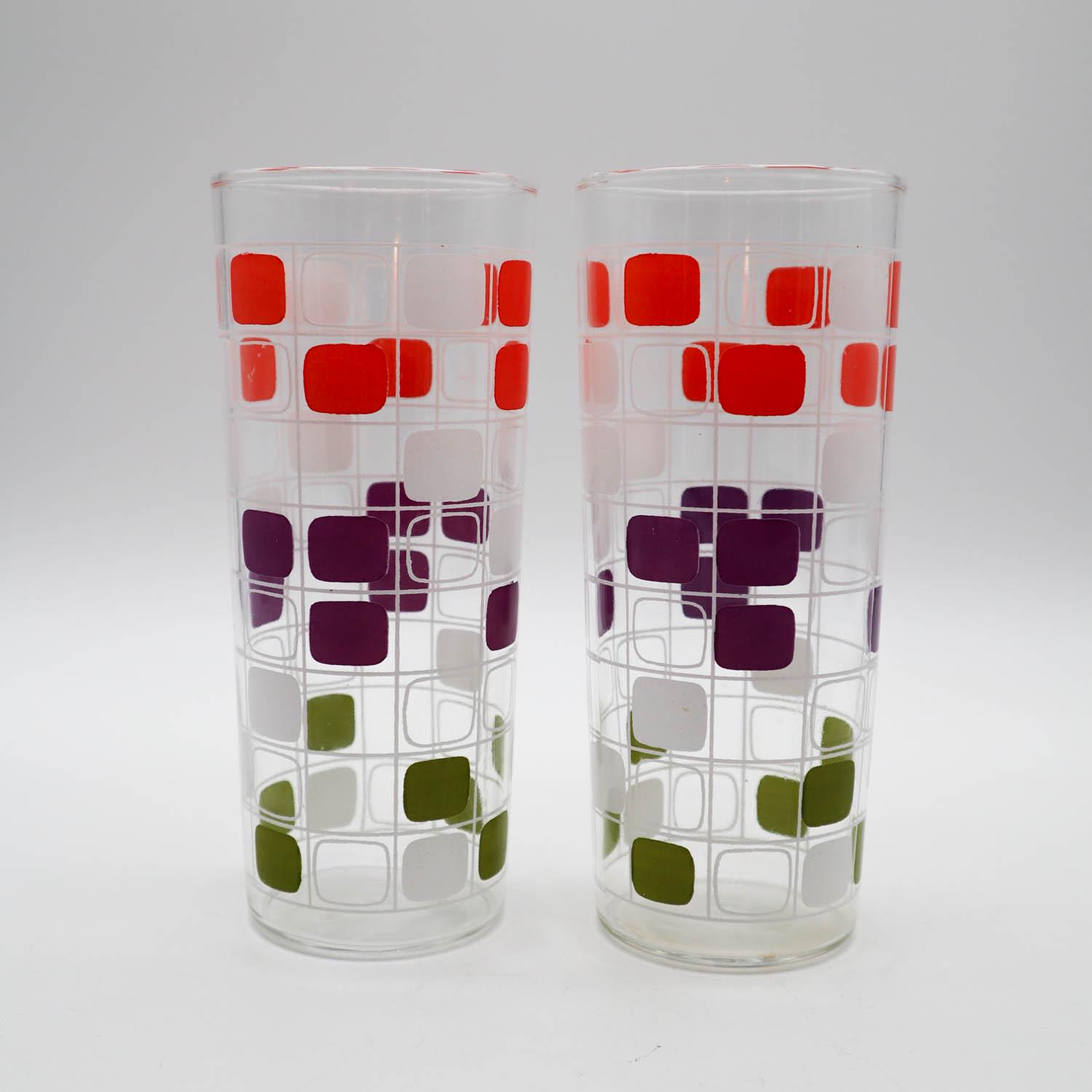 Vintage Geometrische Quadrate Anchor Hocking Highball Collin Brillen | Mod | Groovy | MCM Bar Zubehör