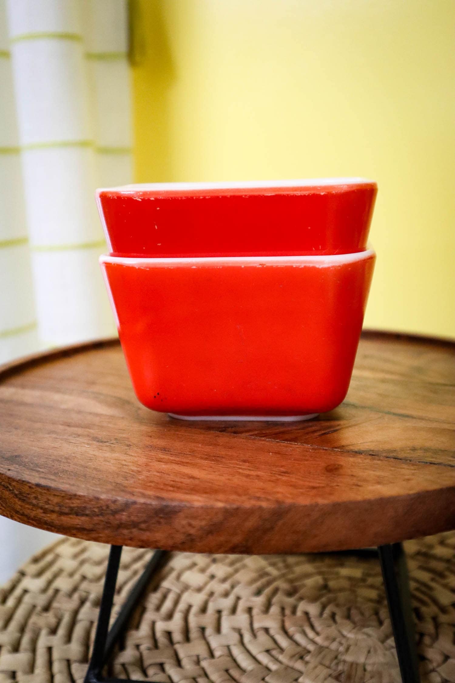Set of 2 Vintage Pyrex 0501 Refrigerator Dishes Red Orange Primary