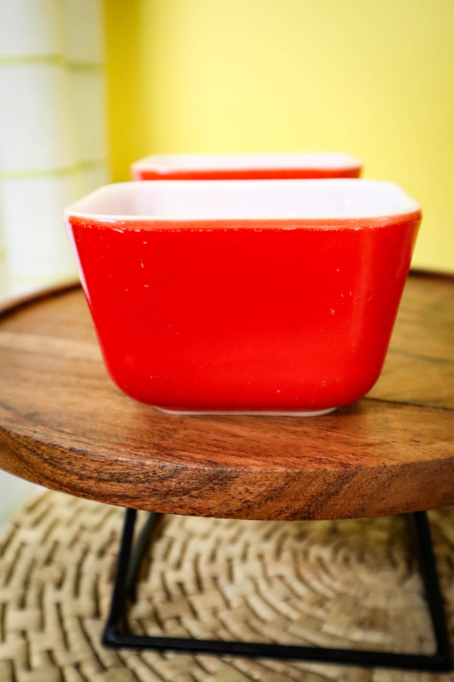 Set of 2 Vintage Pyrex 0501 Refrigerator Dishes Red Orange Primary