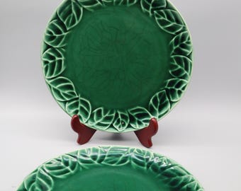 2 piatti da portata in ceramica Pier 1 Jade Leaves da 11" con motivo floreale/tropicale/maiolica/boho/tiki