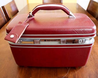 Maletín de viaje Samsonite Profile II rojo vintage con espejo y bandeja, sin llave / MCM / Retro / Estilo años 70 / Glamour de viajera