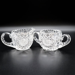 American Brilliant Period ABP Cut Crystal Glass Sugar & Creamer Hobstar Pattern