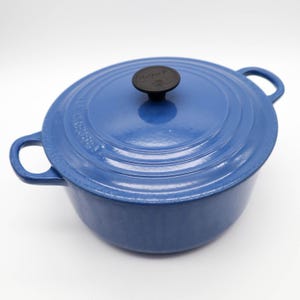 Vintage Le Creuset Round Dutch Oven Cocotte 3.5QT Casserole Enameled Cast Iron Blue