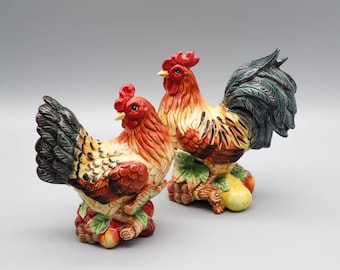 Fitz & Floyd Country Gourmet Figural Rooster Salt and Pepper Shakers | Farmhouse | French Country | Cottagecore