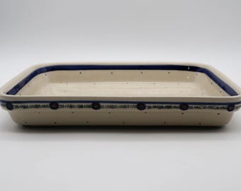 Zaklady Boleslawiec Poolse aardewerk ovenschaal 12 x 9 inch Stippen pauwenstrepen | Volkskunst | Land | Huisje | Boerderij