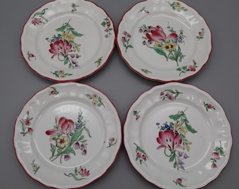 Set di 4 piattini antichi per pane e burro Luneville France Strasbourg con decorazioni floreali, 14 cm / Stile francese country / Cottagecore / Farmhouse / Grandmillennial