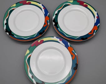 3 cuencos para sopa con borde Christopher Stuart Momentum Y0234 vintage / Estilo Memphis Modern / Postmoderno / Maximalista / Estilo años 90