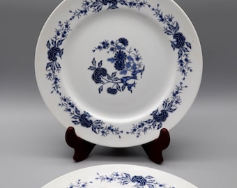 2 piatti piani Lennold blu e bianchi Meissen con decorazioni floreali / Cottagecore / Stile francese / Rustico / Vecchio mondo / Grandmillennial