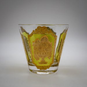 Verres lowball Vtg Culver, doré 22 carats, gobelets, corbeille de fruits | Régence des Fêtes | Accessoires de bar MCM | Milieu du siècle | baroque | Art déco