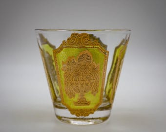 Vintage Culver 22k guld förgyllda Lowball-glas Tumblers Fruktkorg | Holiday Regency | MCM Barware | Mitten av århundradet | Barock | Art Deco