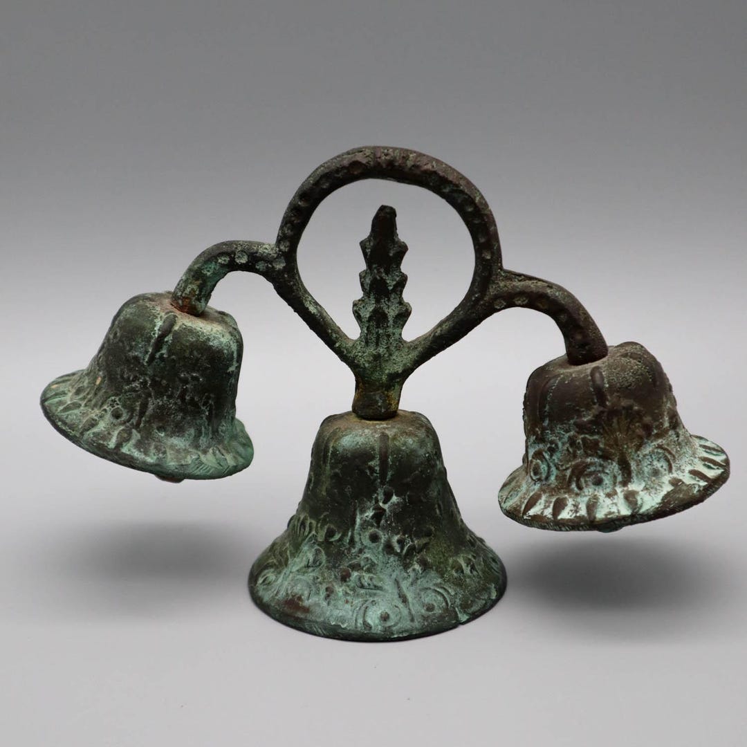 Colonial Bell Ringer Antique Cast Bronze Spanish Colonial Mission Bells Triple Ringer Heavy ...