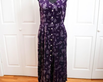 Vintage Smith & Hawken Sleeveless Floral Jumper Dress Purple Velvet Size S 30" Waist | Fall Fashion | '80s | '90s | Boho | Cottage | Preppy