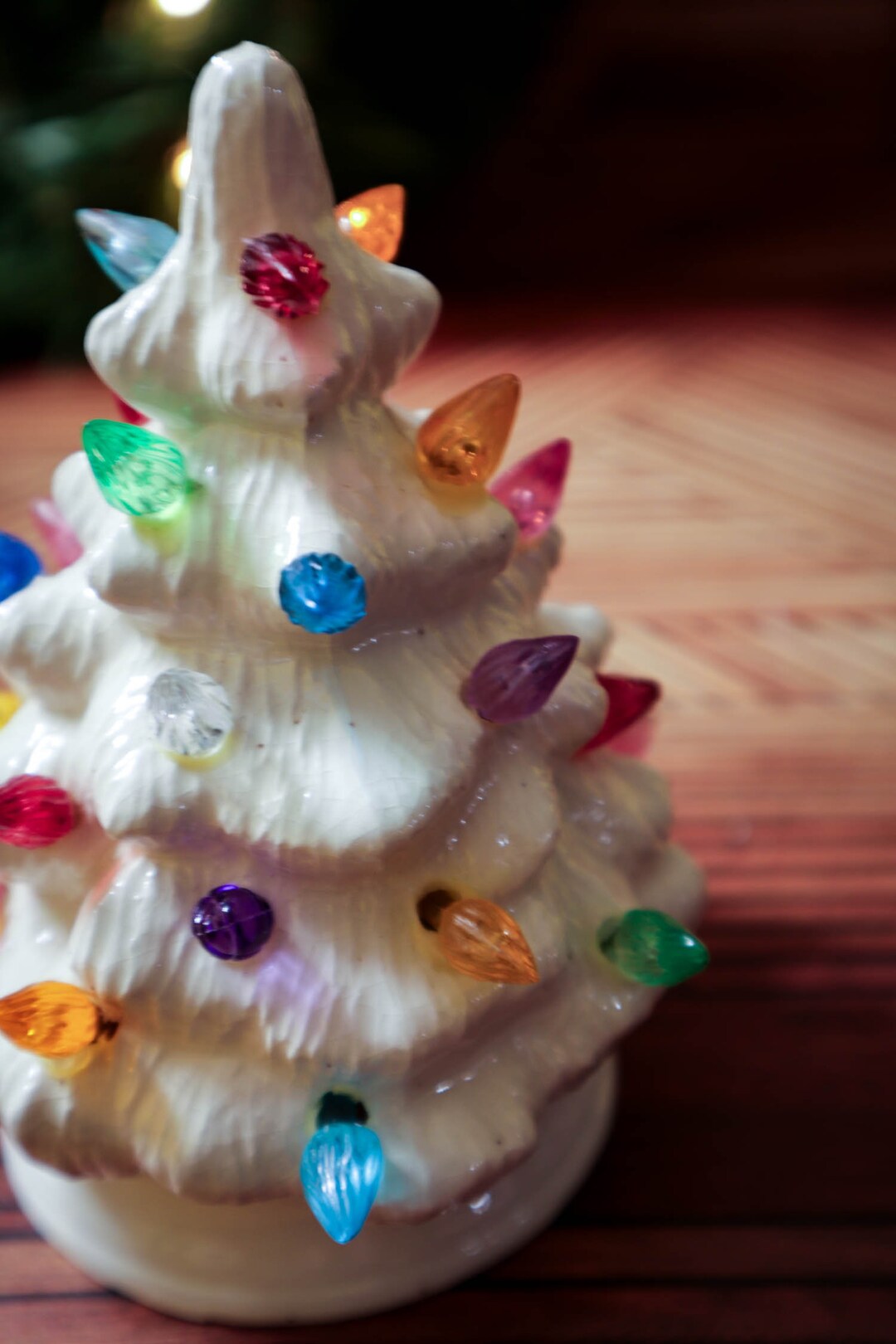 Vintage White Ceramic Christmas Tree With Peg Bulbs and Corded Etsy