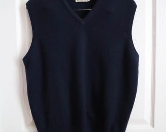 Vintage Alan Paine 100% Cashmere Sweater Vest Navy Blue V-Neck Made in England Sz L | Heritage | Luxury | Preppy | Old Money