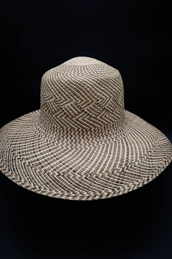 Vintage Straw Sun Wide Brim Bucket Hat Bonwit Tel… - image 1