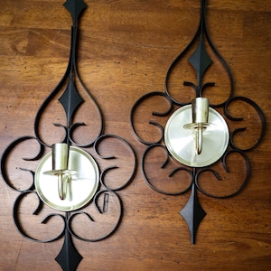 2 Vintage Atomic Starburst MCM Wall Sconces Taper Candlestick Holders Hierro forjado / Mediados de siglo / Década de 1960 / Década de 1970