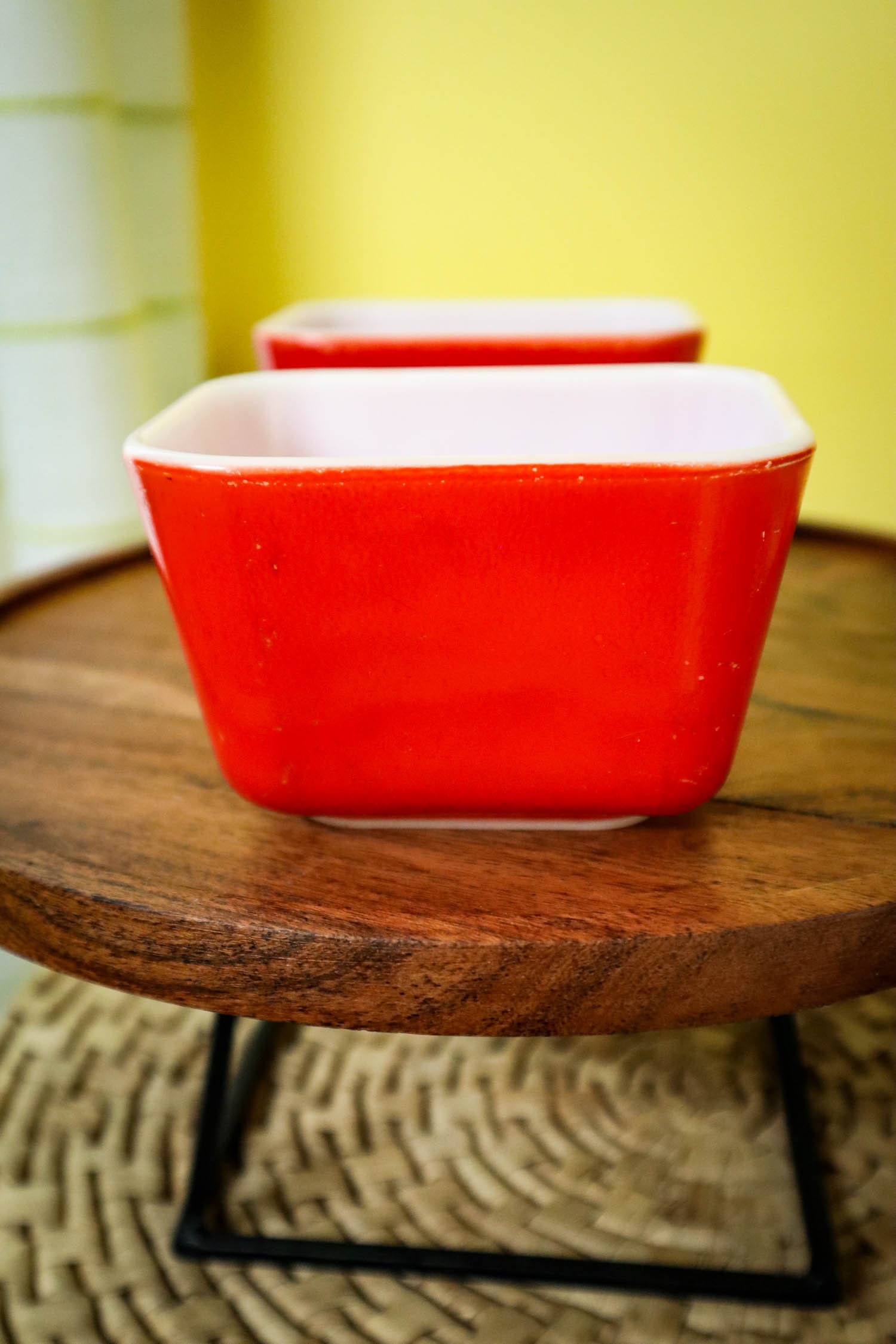 Set of 2 Vintage Pyrex 0501 Refrigerator Dishes Red Orange Primary