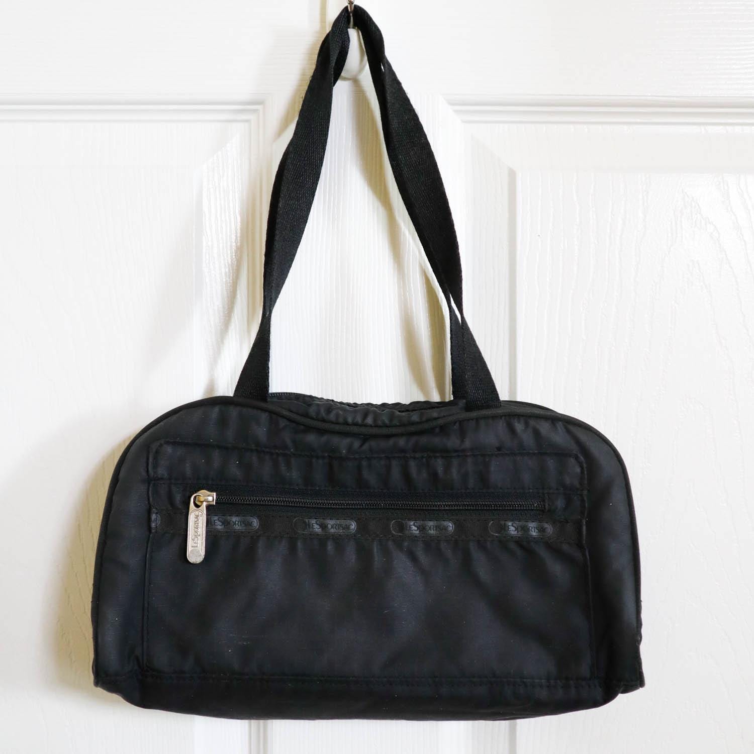 Vintage Lesportsac Boston Mini Handbag Purse Black Double Straps Vintage Lesportsac Boston Mini Handbag Purse Black Double Straps