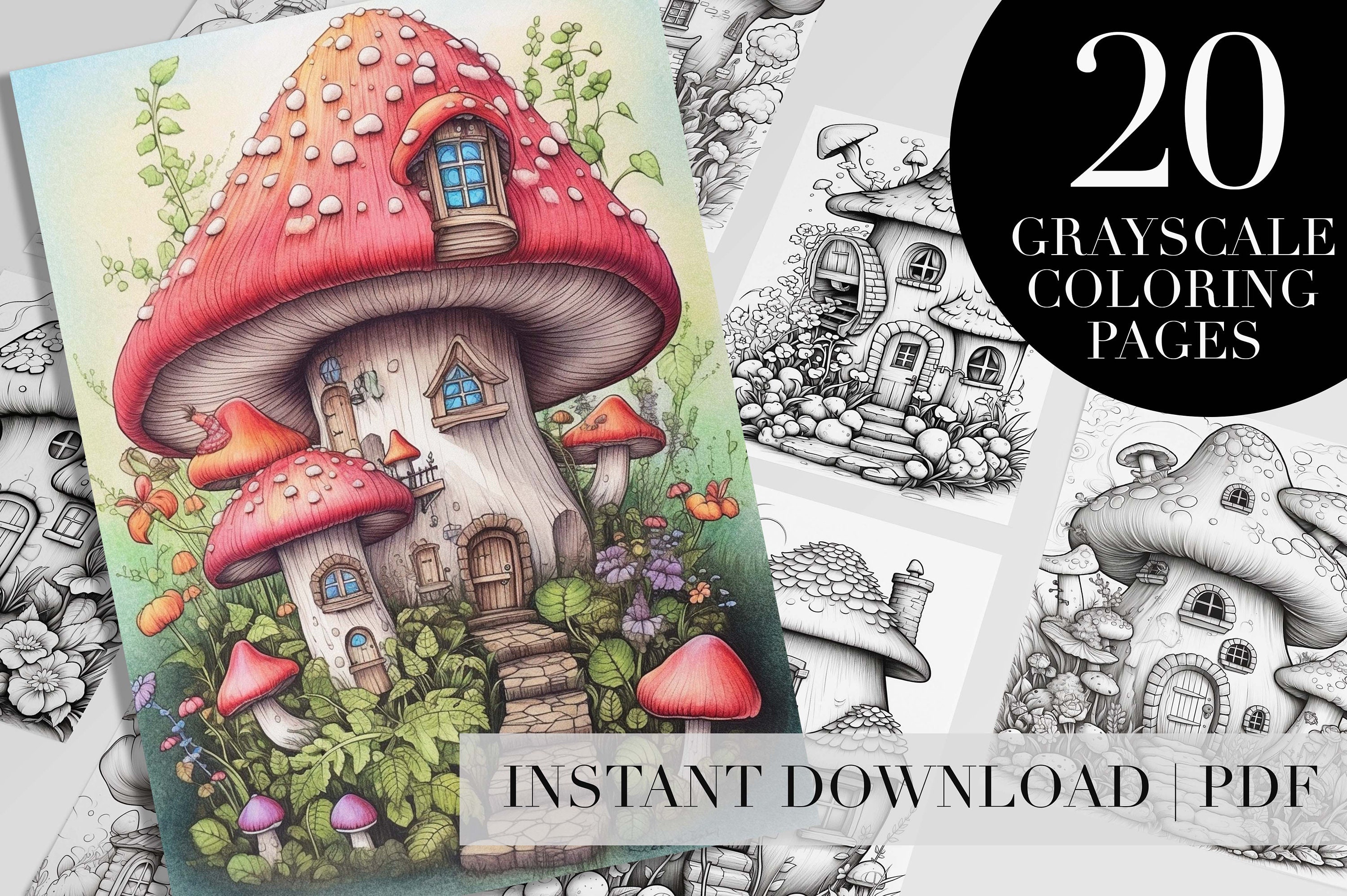 Adult Coloring Book Printable Mushroom Houses Coloring Pages Whimsical ...