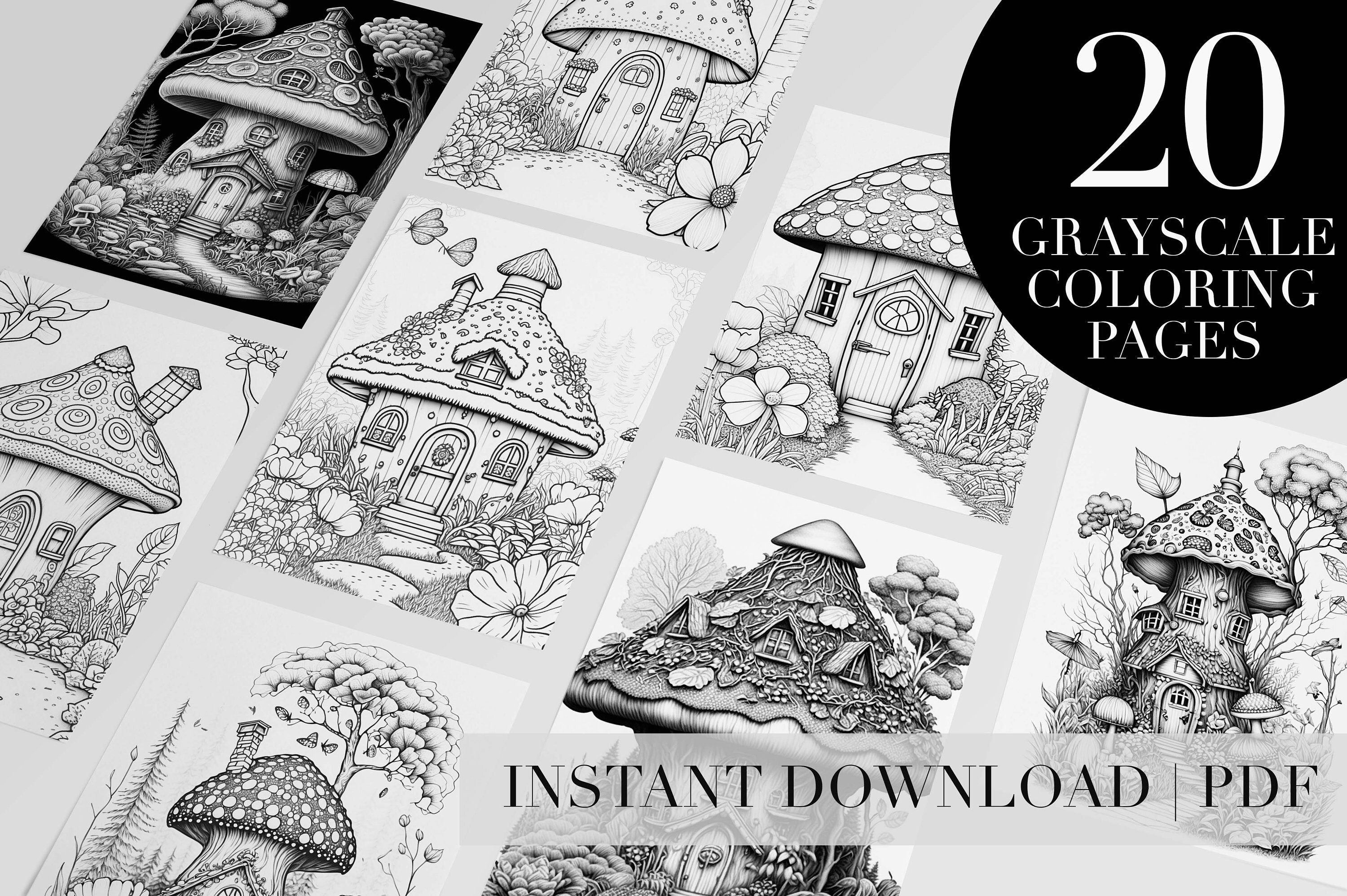 Adult Coloring Book Printable Mushroom Houses Coloring Pages Whimsical ...