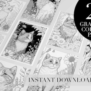 Adult Coloring Pages Beautiful Cats and Floral Illustration Printable Adult Coloring Book Instant Download Wall Art for Coloring