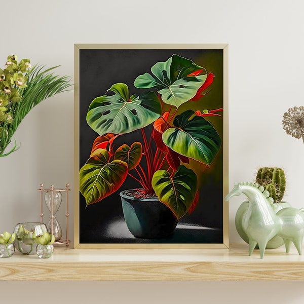 Rojo Congo Philodendron Print / Arte de pared imprimible / Impresión floral / Descarga digital / Descarga instantánea / Decoración del hogar / Impresión digital /