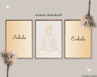 Yoga print, spiritual art, meditation decor, inhale exhale art, digital download, yoga pose, breathing techniques, calming art, yoga