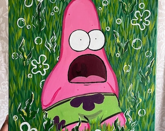 Patrick Star Acrylic Painting: Whimsical Garden Fantasy Fan Art