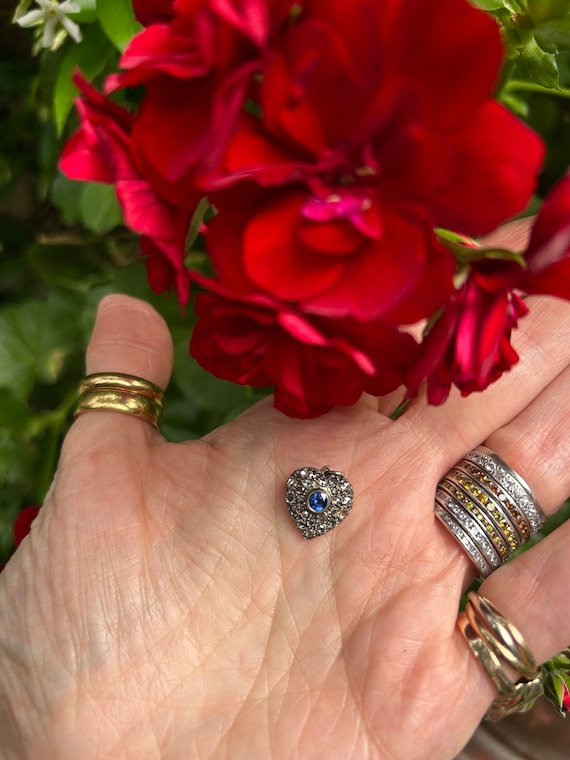 Antique Sapphire and Diamond Heart Pendant