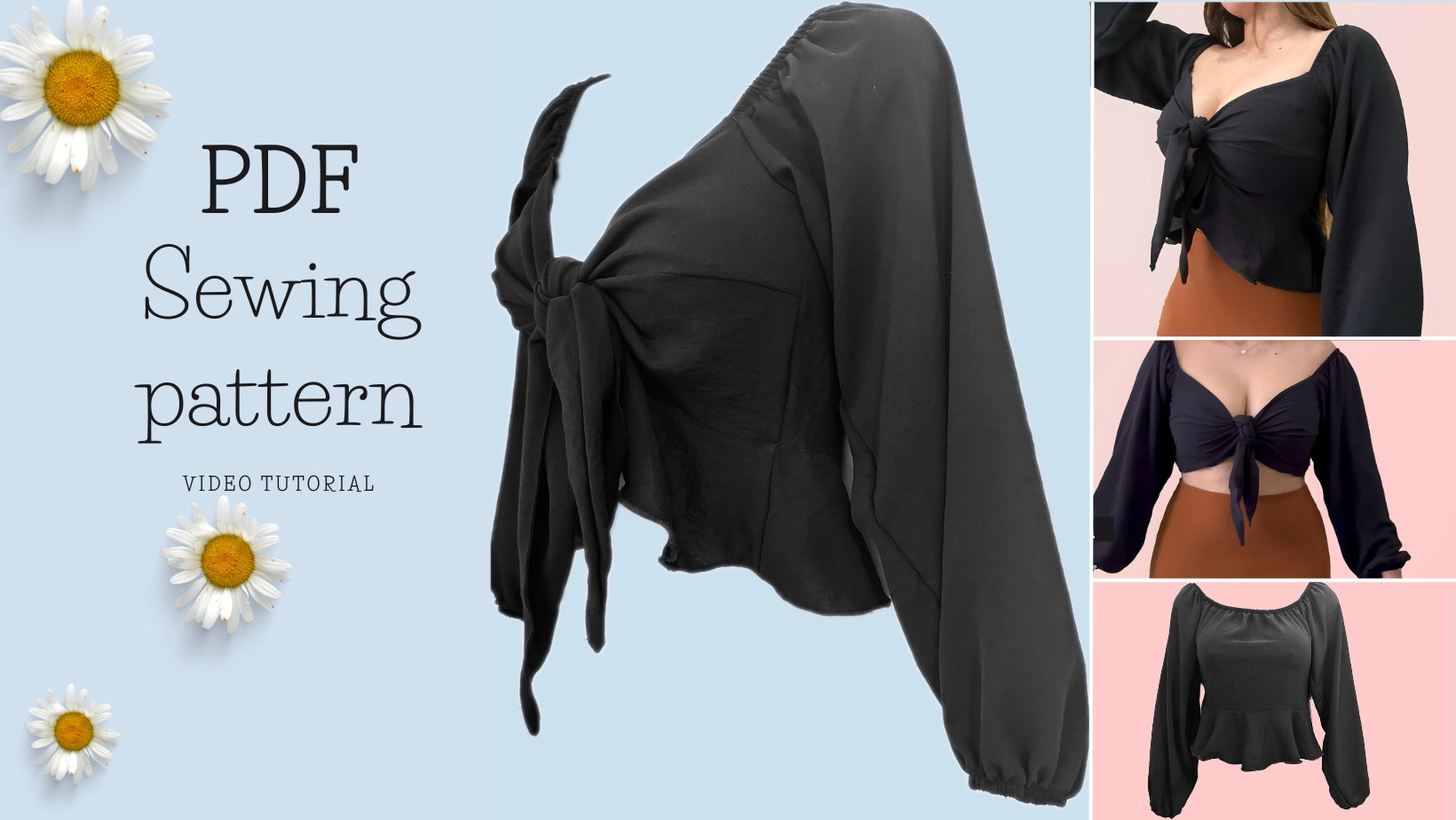 Tie Front Ruffled Top, PDF Sewing Pattern, Sewing Pattern for Women ...