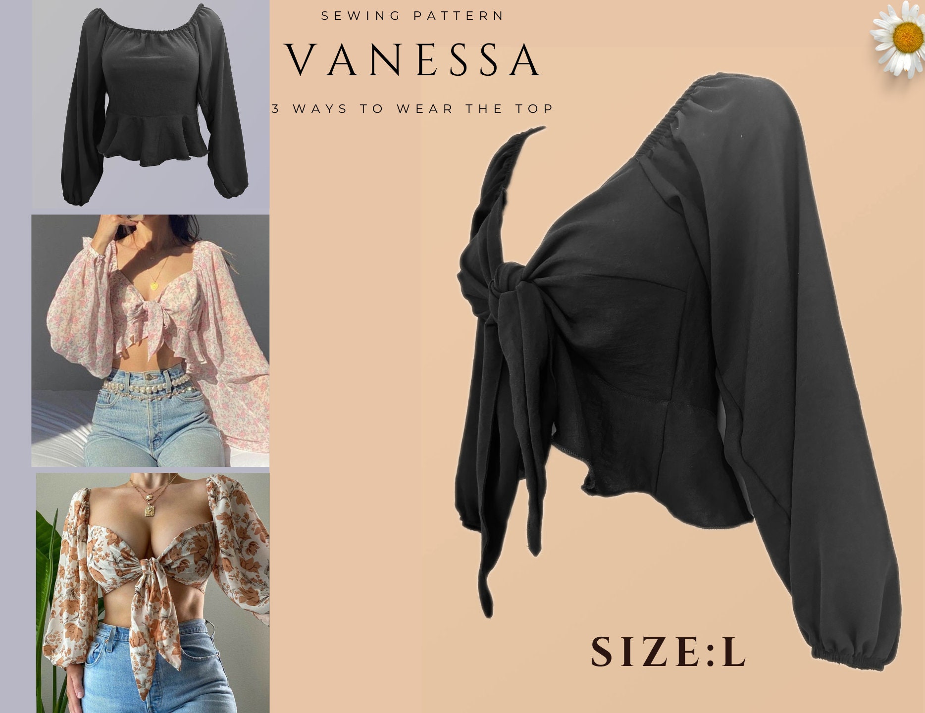 Tie Front Ruffled Top, PDF Sewing Pattern, Women's Sewing Patterns ...