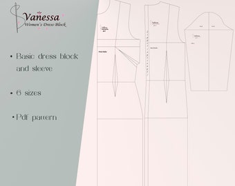 Robe Bloc MOTIF Femme Motif Corps avec Manche 6 TAILLES Télécharger le PDF Patron de couture patron de vestido basico con manga Patrón de costura