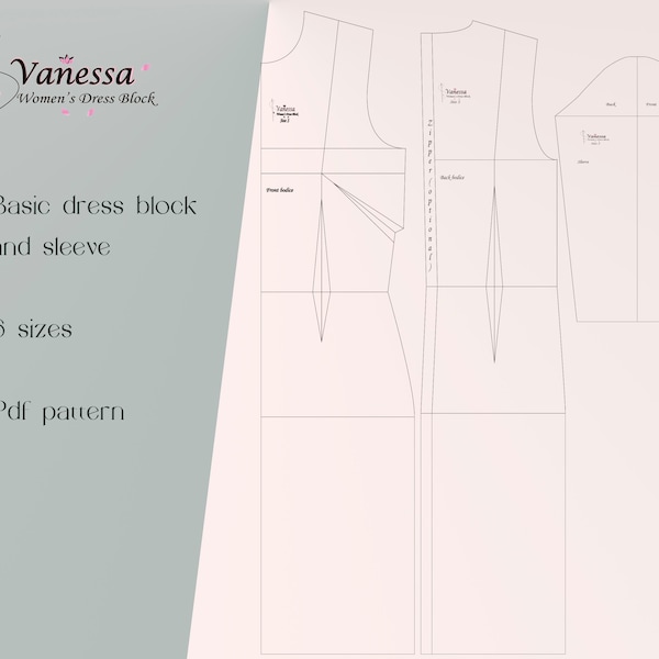 Dress Block PATTERN Female Pattern Body with Sleeve 6 SIZES Downlad PDF Sewing pattern patron de vestido basico con manga Patrón de costura