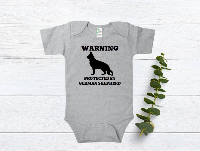 Warning Protected by German Shepherd Onesie, Dog Baby Onesie, Baby