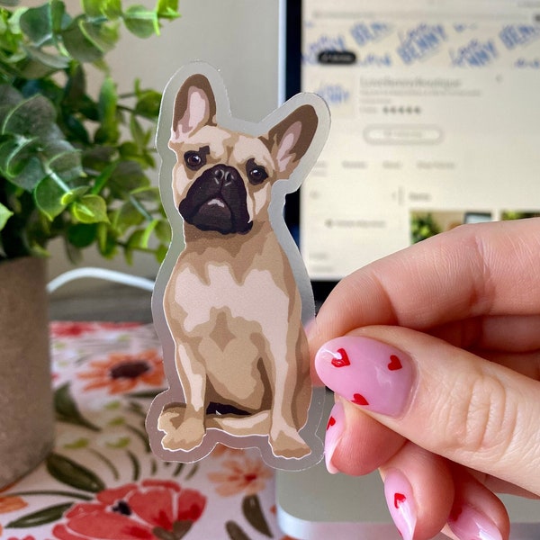 French Bulldog Sticker Decal for Waterbottle Phone & Laptop Removable vinyl waterproof Fawn Frenchie dog Gift for Dog Lovers and Dog Moms