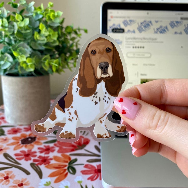 Basset Hound Sticker Decal for Waterbottle Phone and Laptop Removable vinyl waterproof Basset Hound sticker Gift for Dog Lovers and Dog Moms