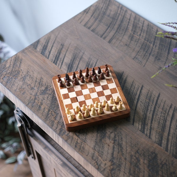 Handmade Wooden Chess Set - 7.5" Folding Magnetic Travel Chess Set - Handcrafted Sheesham and Maple Chess Set - Easter/Birthday Gift