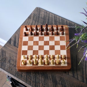 Handcrafted Wooden Chess Set - 12&quot; Folding Magnetic Travel Board - Sheesham and Maple Chess Set - Ideal Gift for Him