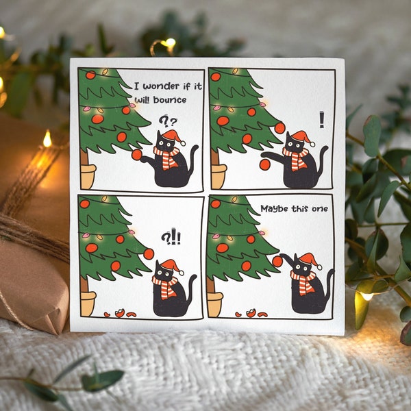 Printable Funny Christmas Card, Funny Christmas Card, Funny cat Christmas Card, Funny cat and Christmas Tree card, Digital Christmas card