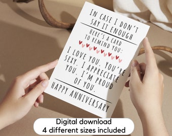 Printable Anniversary Card, Card for Husband, Card for Wife, boyfriend, girlfriend, partner, Cute Anniversary Card, Card for him, for her