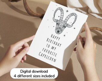 Birthday Card Capricorn, Printable Birthday Card Capricorn, Printable