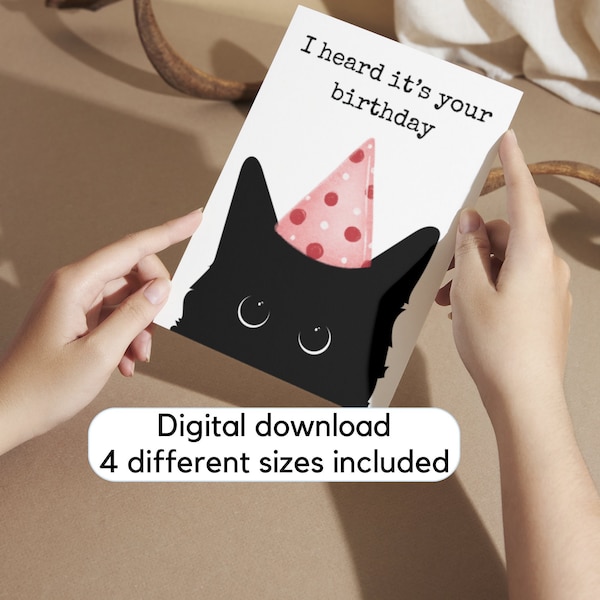 Printable birthday Card, Digital download birthday card, Digital Card, Cat lover birthday card, Funny Cat birthday card, Black cat birthday