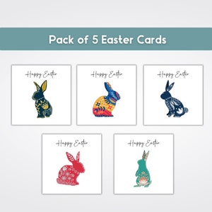 Cartes de Pâques, cartes de Joyeuses Pâques, lapins de Pâques floraux, cartes de Pâques d'art folklorique de lapin de Pâques, paquet de Pâques, Pâques d'art folklorique floral printanier