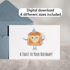 Printable Funny Birthday Card, A Toast to your birthday card, Digital download card, cute printable card, punny funny birthday card, funny