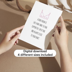 Printable best friend card, friend is like a bra, Just because card, Bestie birthday, Best friend birthday card, thank you card for friend