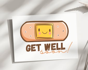 get well card, get well soon, cute get well card, funny get well card, digital get well card, Band-Aid card, after surgery card, get well
