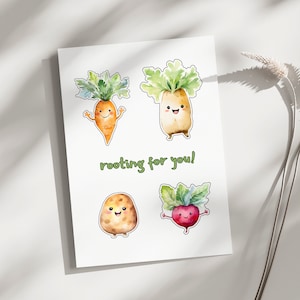 Gefeliciteerdkaart, kaart met voedselpret, groentekaart, aanmoedigingskaart, nieuwe baankaart, gelukskaart, wortel voor je kaart, examenkaart